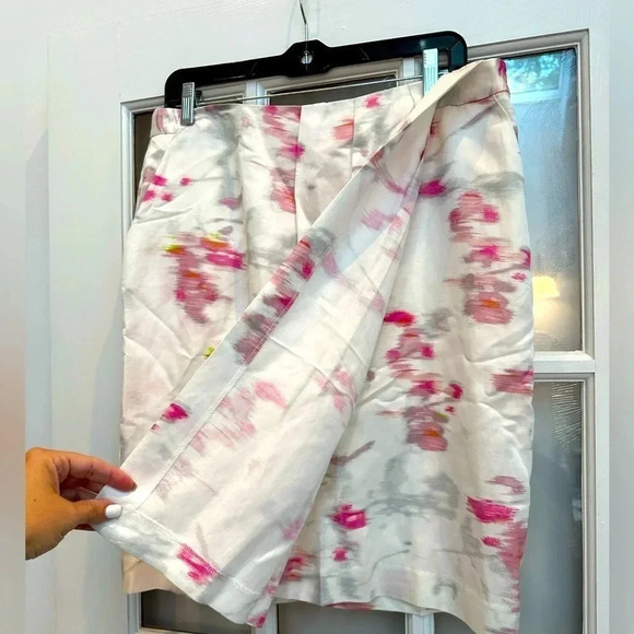Banana Republic Watercolor Linen Blend Wrap Pencil Skirt Pockets Size 12 Large - Picture 2 of 10